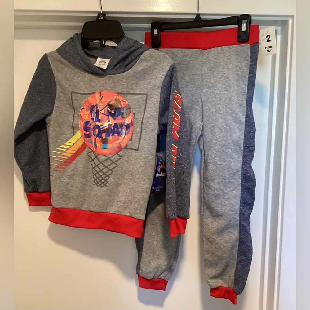 Space Jam Gray & Red Basketball Graphic Hoodie Jogger Set